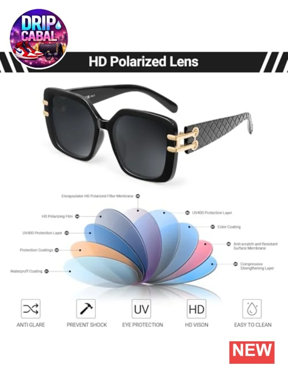 Oversized Square Polarized Sunglasses Women Retro Large UV400